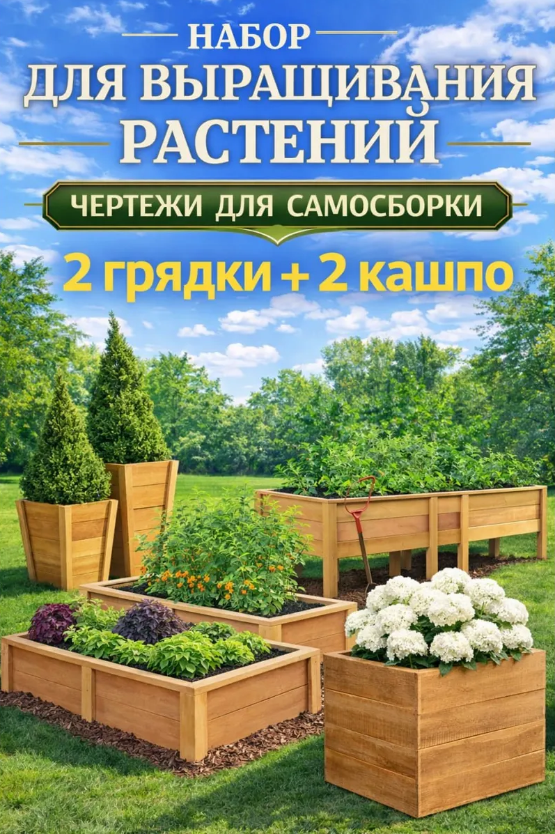 Чертежи грядок и кашпо / набор для дачи 4 проекта