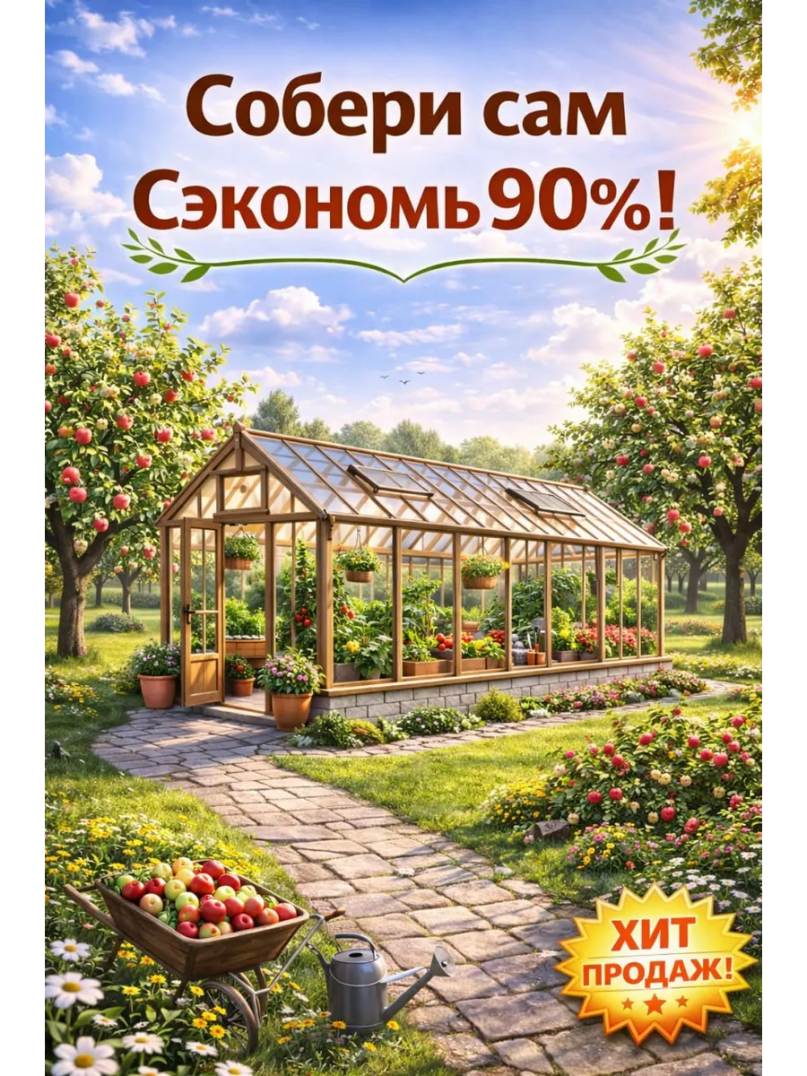 Проект Английской теплицы с деревянным каркасом 6х3 м